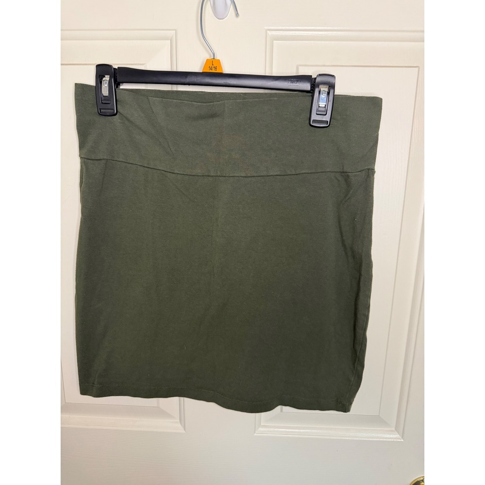 Charlotte Russe Olive Green Mini Skirt XL Y2K 2006 Jersey Knit Bodycon Stretch